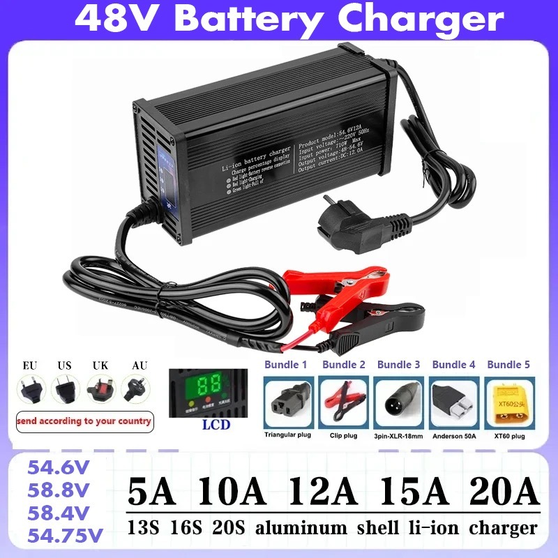 Yüksek güçlü 48V 5A 8A 10A 12A - 84V 20A Smart Charger incelemesi ve fiyatı